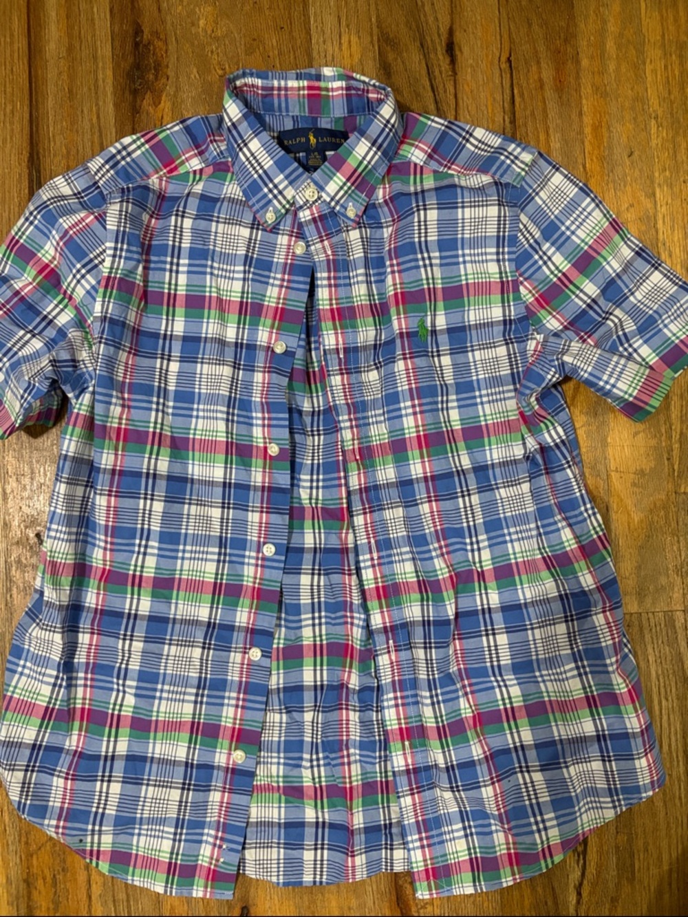 Ralph Lauren Blue, Green & Pink Plaid Short Sleeve Button-Down Shirt